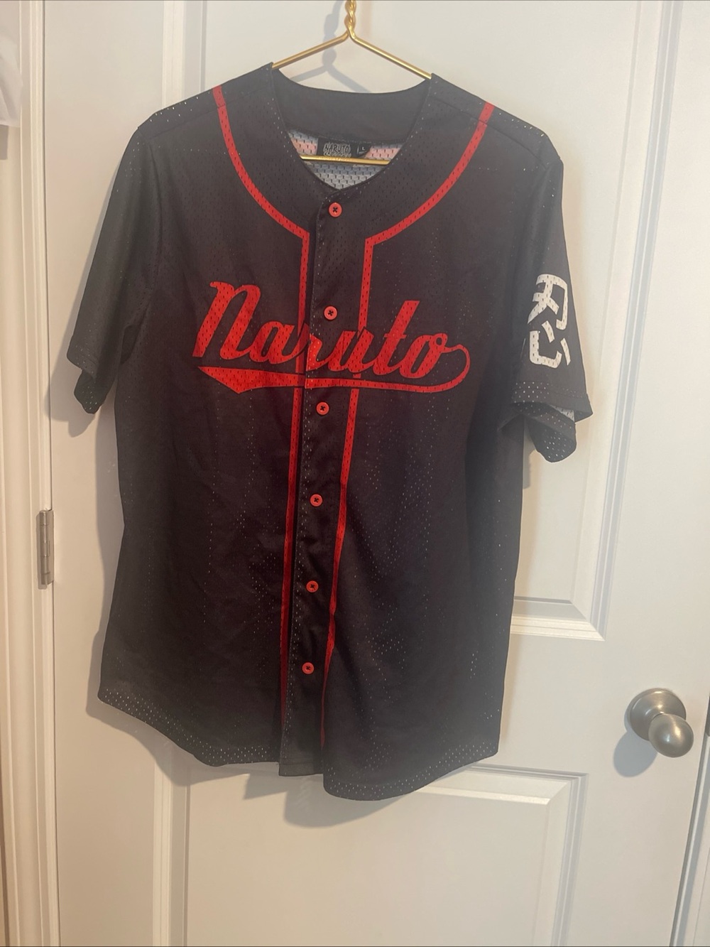 Naruto Shippuden Double Sided Mens L  Baseball Jersey - Black & Red